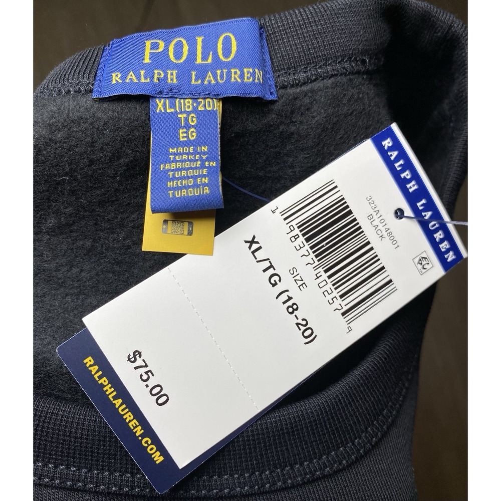 *NWT Polo Ralph Lauren Kid XL 18-20 Black Yellow Logo Fleece Crewneck Sweatshirt - Picture 5 of 8